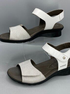 Mephisto Pattie Slingback Sandals Womens 7 Silver White Adjustable Hook Loop